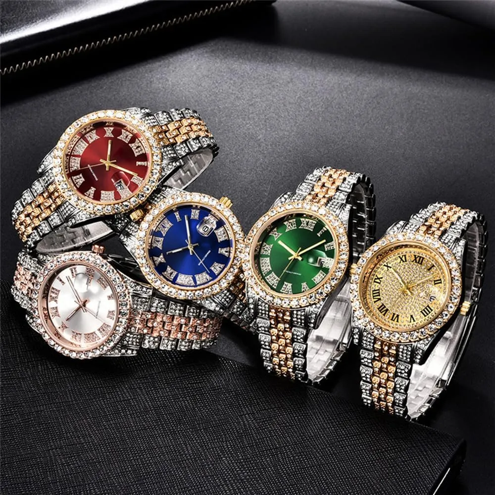 with Date Hip alpha novelist lvory evaporate Hop Watches for Men Iced-Out Bling Diamond Luxury Quartz Watches 