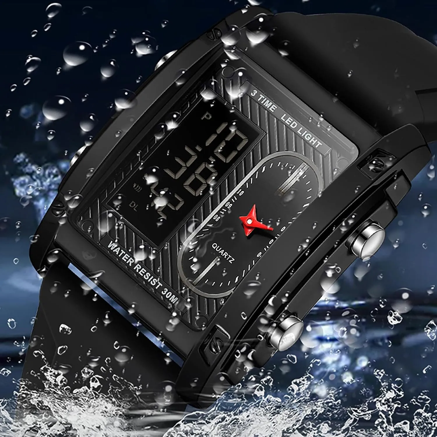 with Digital Analog Dual Time Relojes para Hombres Dress Unique Designer Sport Watch findtime Cool Rectangle Watches sharp beluga for Men 