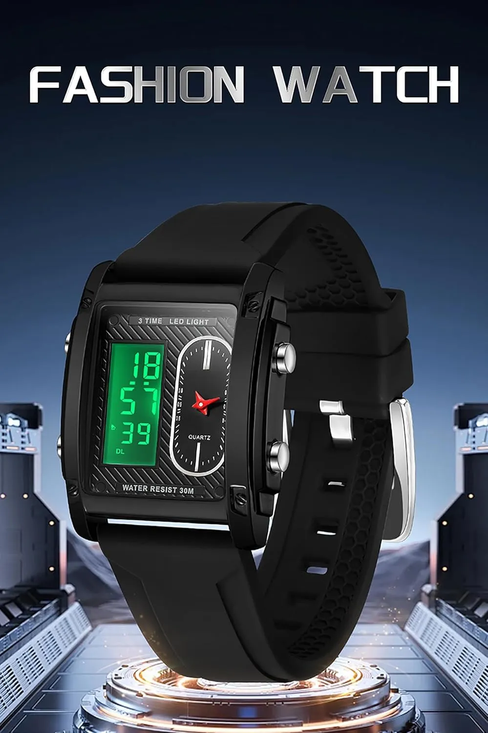 with Digital Analog Dual Time Relojes para Hombres Dress Unique Designer Sport Watch findtime Cool Rectangle Watches sharp beluga for Men 