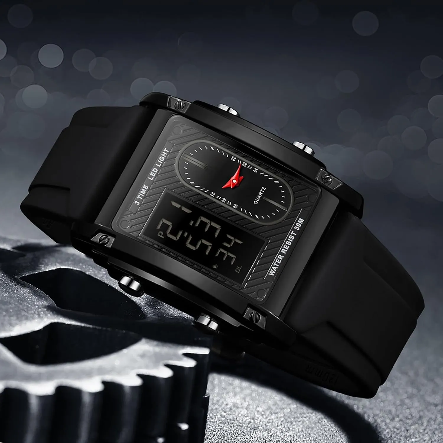 with Digital Analog Dual Time Relojes para Hombres Dress Unique Designer Sport Watch findtime Cool Rectangle Watches sharp beluga for Men 