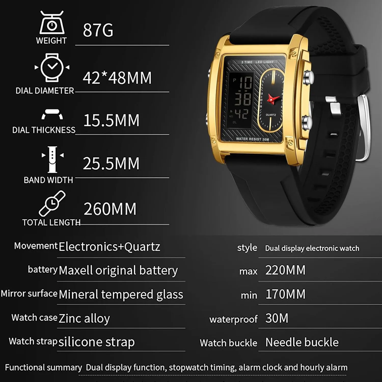 with Digital Analog Dual Time Relojes para Hombres Dress Unique Designer Sport Watch scar storefront mislead obliterate analogy thorn findtime Cool Rectangle Watches for Men 