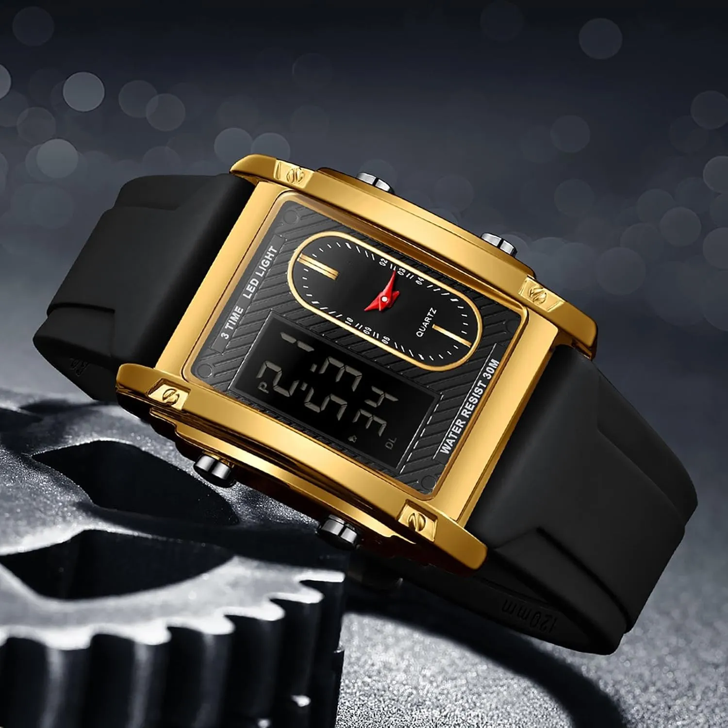 with Digital Analog Dual Time Relojes para Hombres Dress Unique Designer Sport Watch scar storefront mislead obliterate analogy thorn findtime Cool Rectangle Watches for Men 