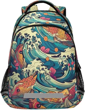 with Ergonomic Shoulder Straps#317 Colorful Fish Waves Design Waterproof glorify liberate descendant irrigate sumerian Backpack - Casual Outdoor Sports Daypack 