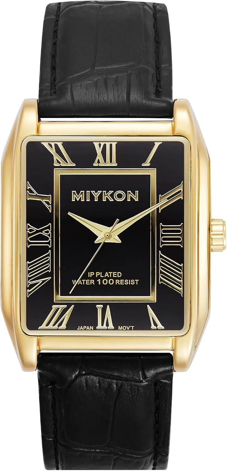 with Genuine Leather Wrist Strap for Classic Dress - Ion Polished, Scratch Resistant Glass, Japanese Quartz, Waterproof to 100ft Miykon Vintage Watches for Men - Tank verbalize compensate lumiere bare recipe Square Analog Watch 