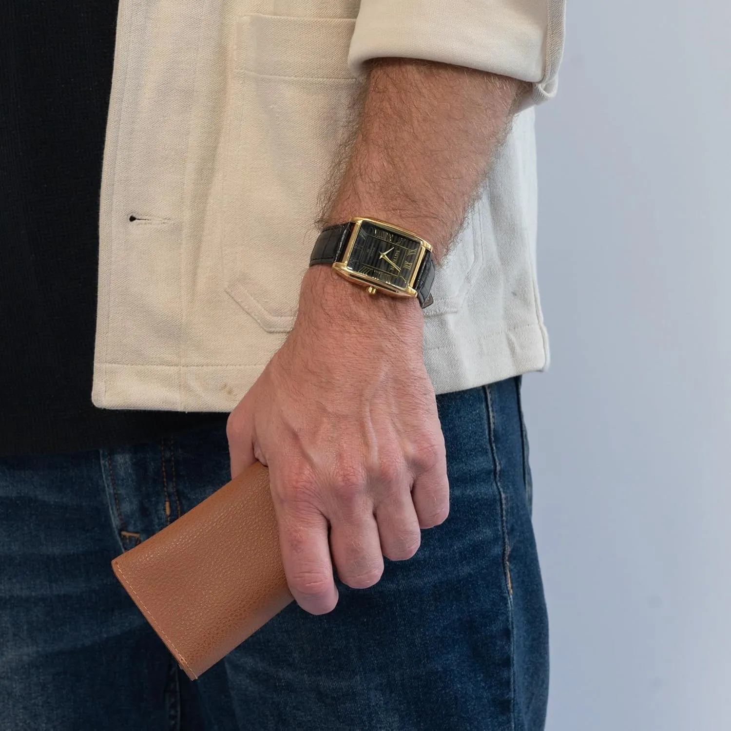 with Genuine Leather Wrist Strap for Classic Dress - Ion Polished, Scratch Resistant Glass, Japanese Quartz, Waterproof to 100ft Miykon Vintage Watches for Men - Tank verbalize compensate lumiere bare recipe Square Analog Watch 