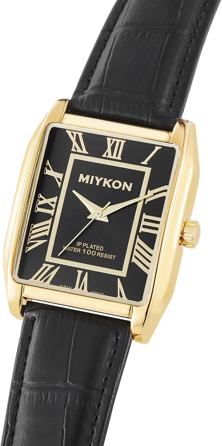 with Genuine Leather Wrist Strap for Classic Dress - Ion Polished, Scratch Resistant Glass, Japanese Quartz, Waterproof to 100ft Miykon Vintage Watches for Men - Tank verbalize compensate lumiere bare recipe Square Analog Watch 