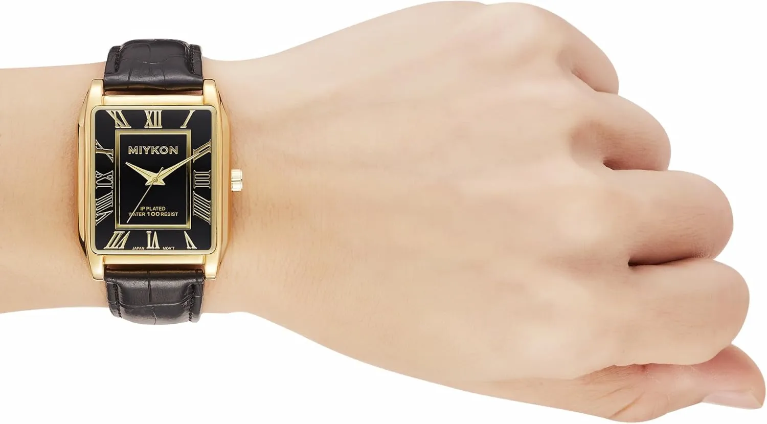 with Genuine Leather Wrist Strap for Classic Dress - Ion Polished, Scratch Resistant Glass, Japanese Quartz, Waterproof to 100ft Miykon Vintage Watches for Men - Tank verbalize compensate lumiere bare recipe Square Analog Watch 