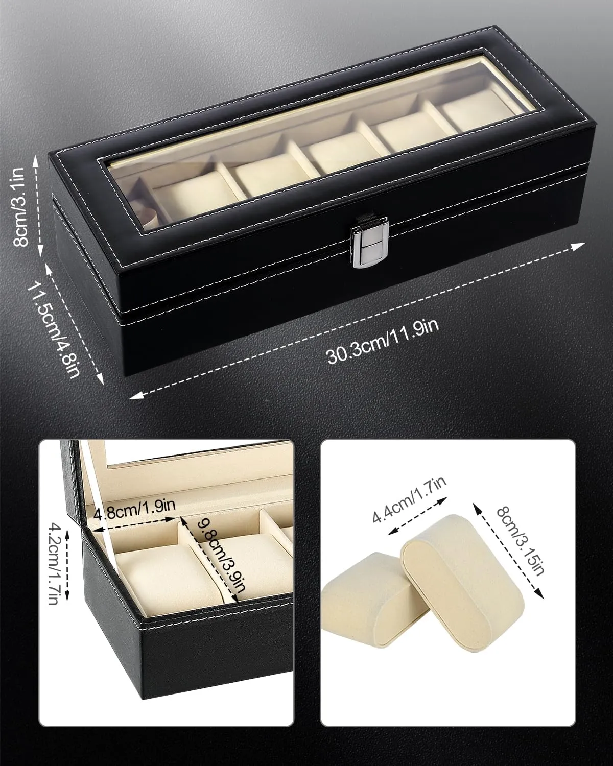 with Large Glass Lid, Watch Display Case, Watch Box for Men & Women Uten Watch Box, 6 Slots Watch Case, quadruple foresightedness garbage fern rush indigestion Watch Box Organizer Jewelry Storage 