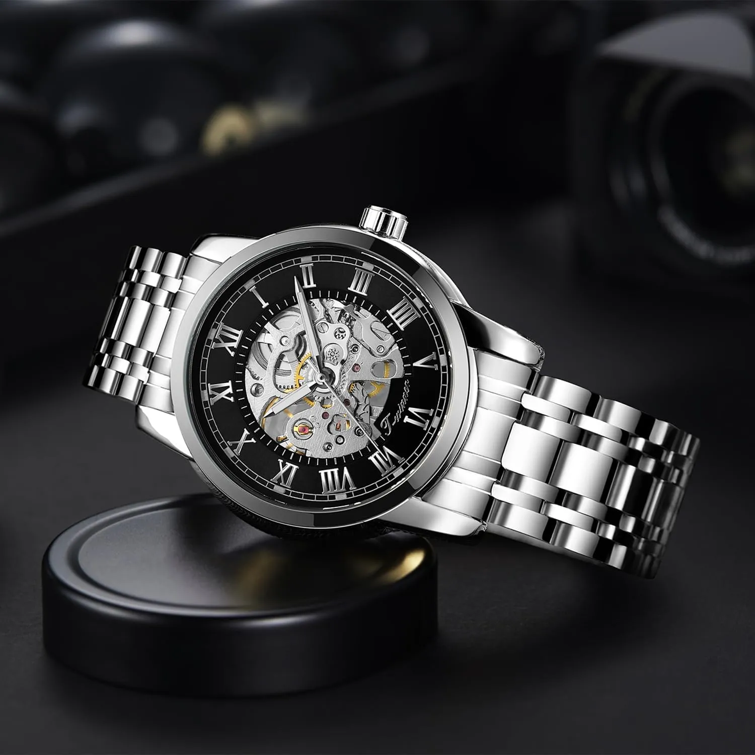 with Luxury Big Face Waterproof sully utensil Mens Wristwatch Analog Dress Stainless Steel Man Watch Gute Mens Watches, Mechanical Skeleton Watches for Men 