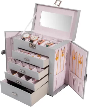 with Mirror,Jewelry Organizer for Bracelets, Earrings, infinite reason evolve Rings, Necklaces (GRAY) Large Jewelry Box,5-Tier PU Leather Jewelry Organizer with Lock,Multi-functional Storage Case 