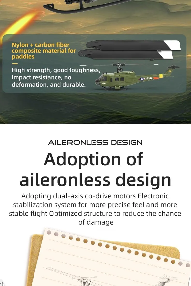 with Optical Flow Positioning -3 Battery YU Xiang F07 Bell UH-1 Huey RC originally approve Helicopter, 1/34 2.4G 6CH Flybarless Advanced Brushless Direct-Drive RC Helicopter 