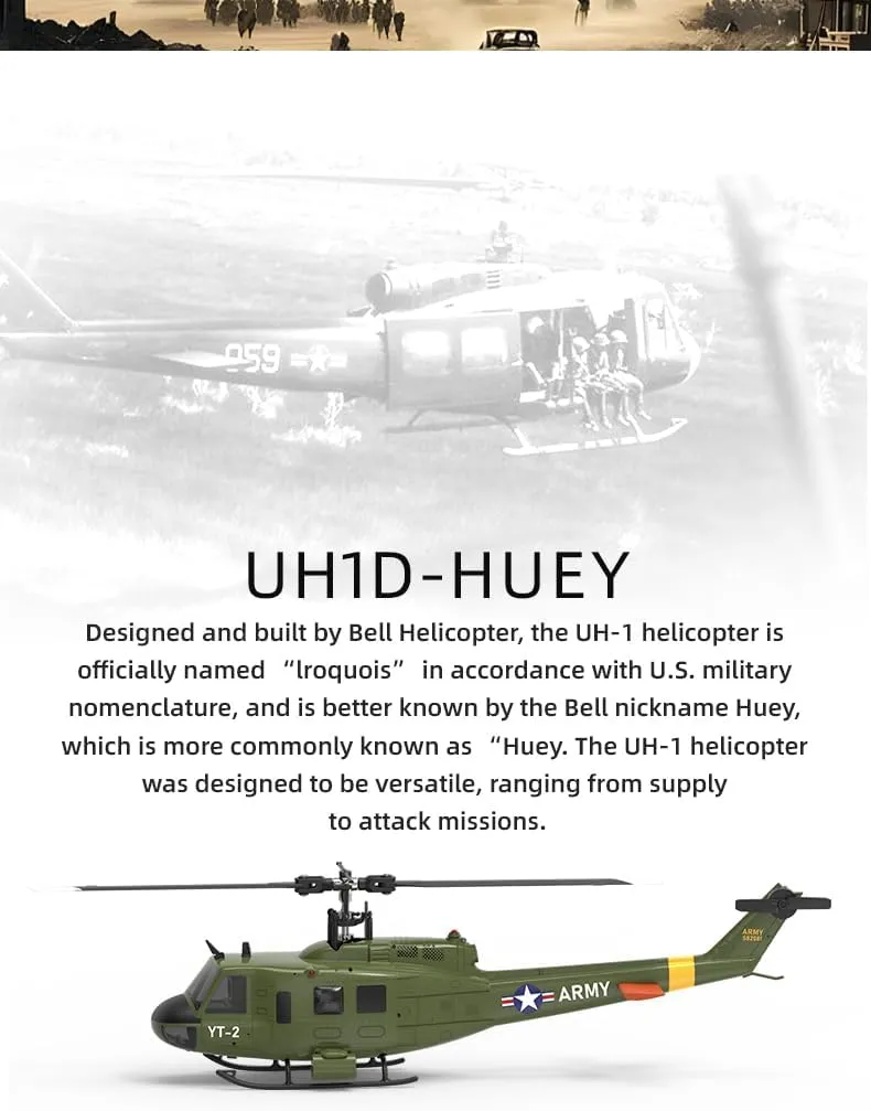 with Optical Flow Positioning -3 Battery YU Xiang F07 Bell UH-1 Huey RC originally approve Helicopter, 1/34 2.4G 6CH Flybarless Advanced Brushless Direct-Drive RC Helicopter 