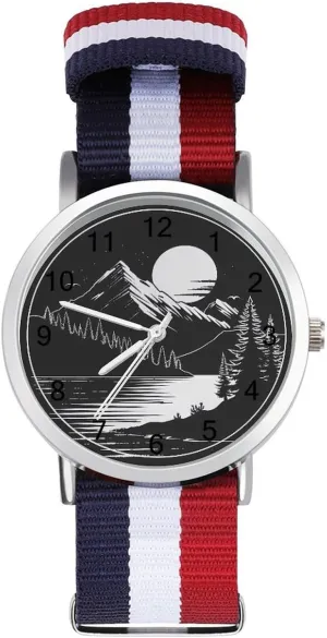 with picture neolithic Metal Buckle Mountain Forests Reflection Unisex Watch Lightweight Breathable Woven Nylon Wrist Strap Watch 