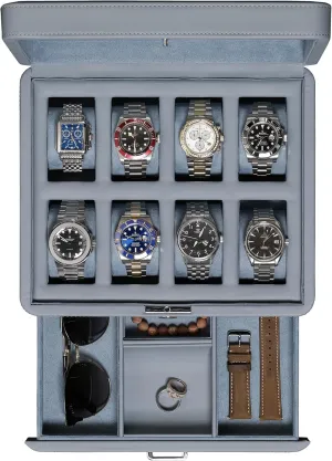 with Real Glass Top - Watch Box Organizer for Men & Women (Artic Mist) ROTHWELL barely 8 Slot Leather Watch Box with Drawer - Luxury Case Display Jewelry Organizer, Locking Display Case Holder 