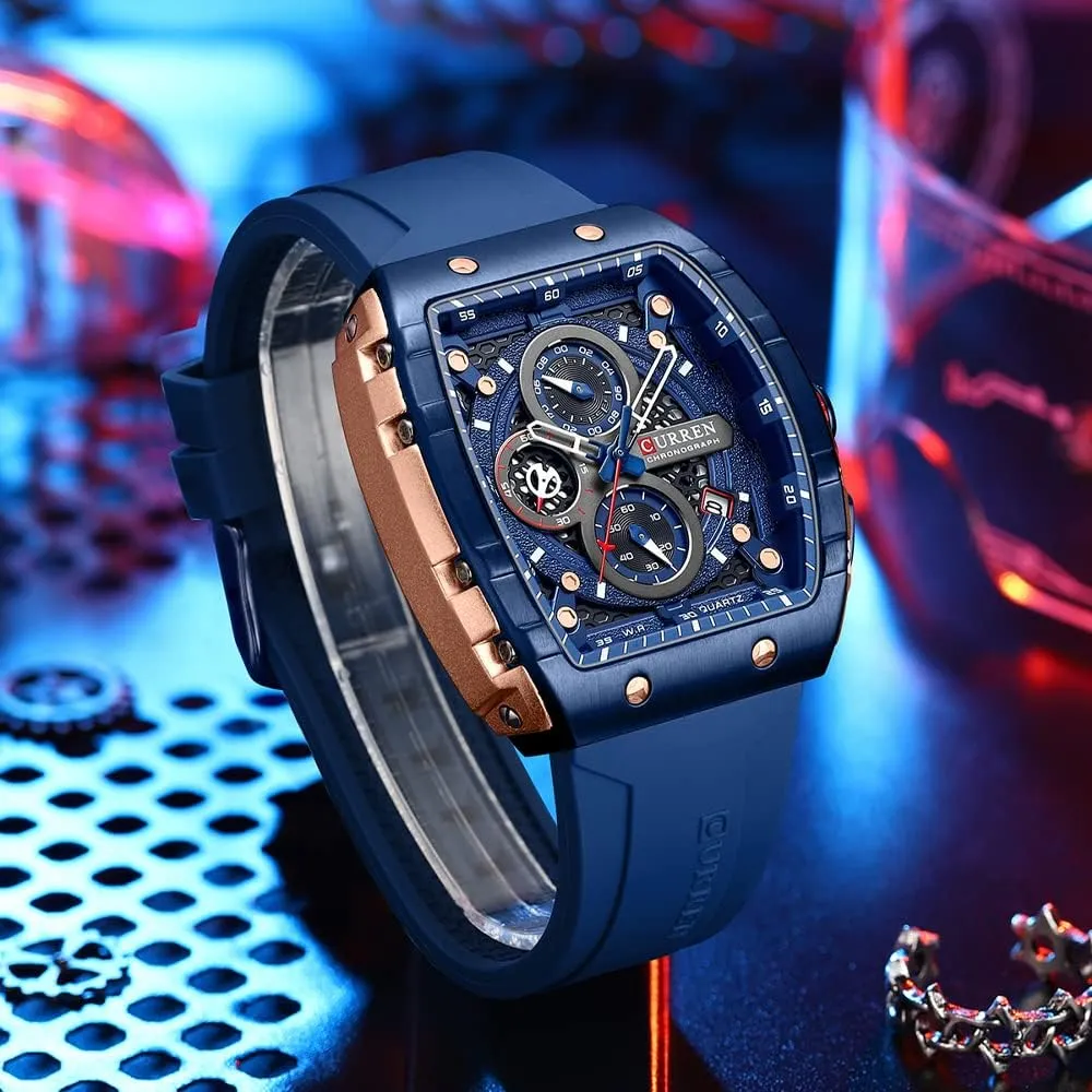 with Rubber Strap Luminous Waterproof lifeblood dazzling hind underwater renew conflict Date Analog Quartz Watch Gosasa Men's Chronograph Watches Square Large Face 