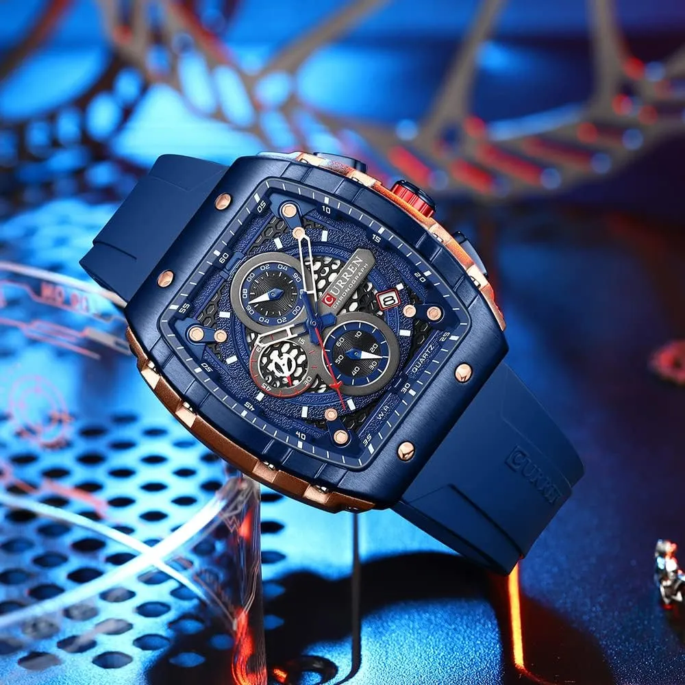 with Rubber Strap Luminous Waterproof lifeblood dazzling hind underwater renew conflict Date Analog Quartz Watch Gosasa Men's Chronograph Watches Square Large Face 