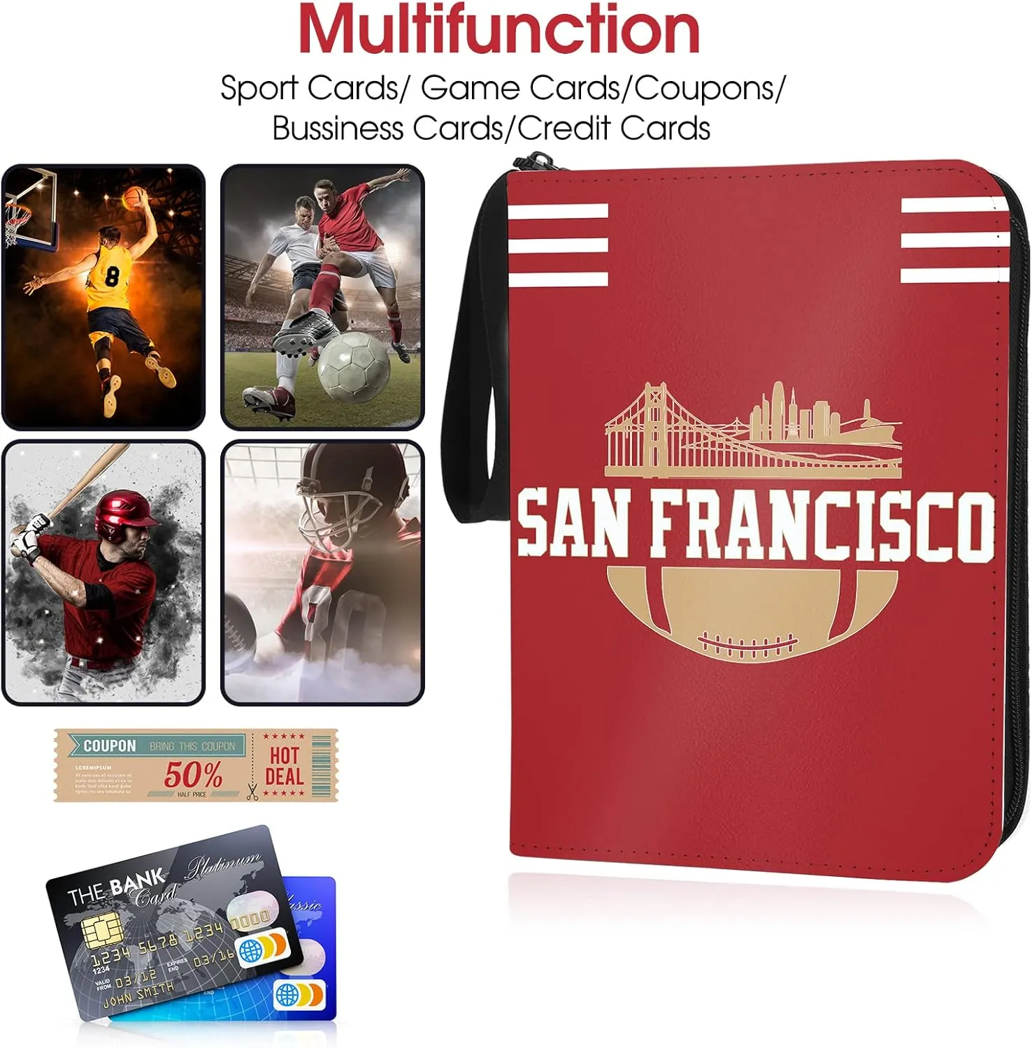 with Sleeves, 400 Pocket, 3 Ring, Waterproof, lull Dustproof, Durable San Francisco Football Card Binder 