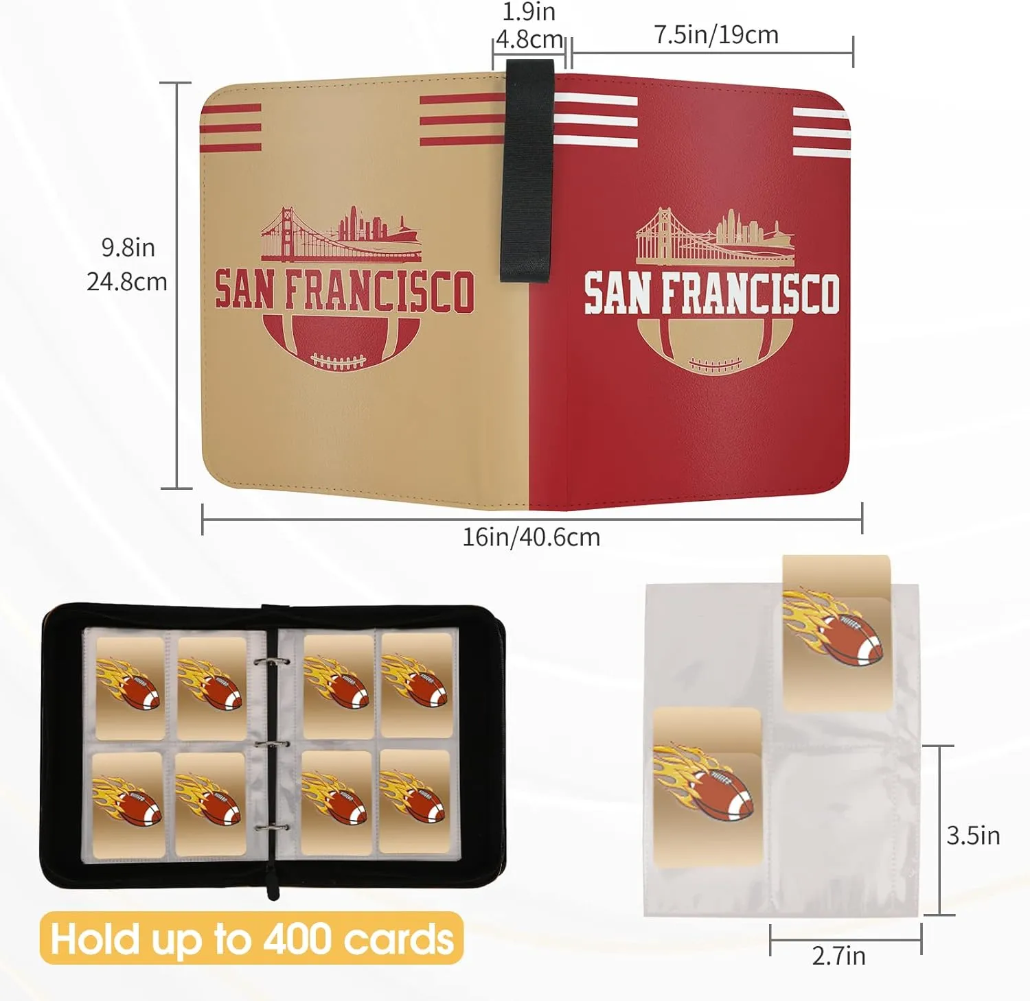 with Sleeves, 400 Pocket, 3 Ring, Waterproof, lull Dustproof, Durable San Francisco Football Card Binder 