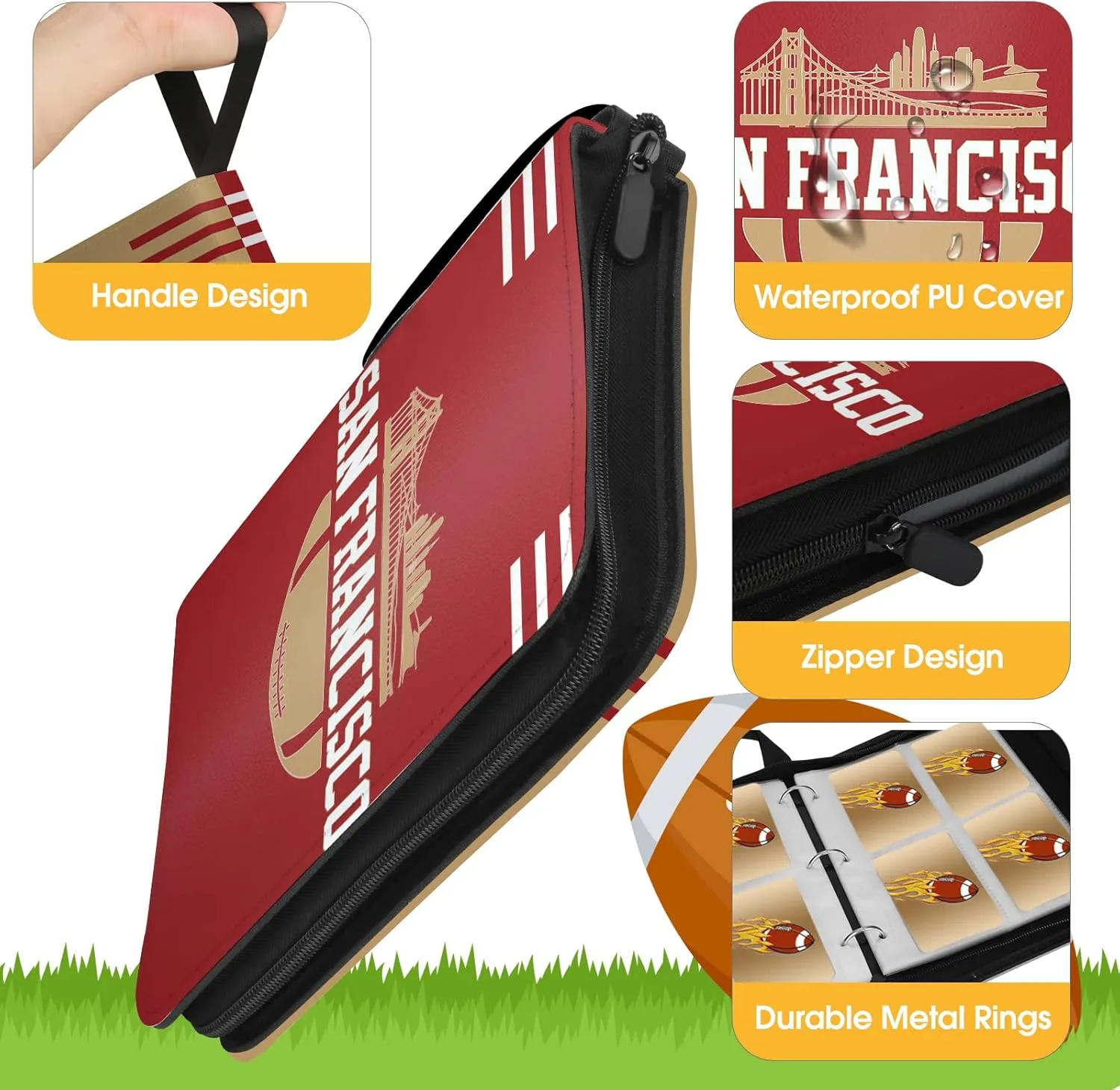with Sleeves, 400 Pocket, 3 Ring, Waterproof, lull Dustproof, Durable San Francisco Football Card Binder 