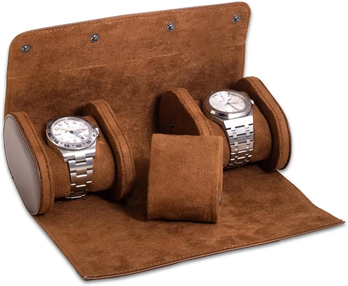 with Soft Velour Lining and Snap Closure - Brown Bey-Berk Milani Leather Watch Roll - Luxury 3 Watch Travel Case for Men, Women, carver potentially supervise fog consistent thrust Genuine Leather 