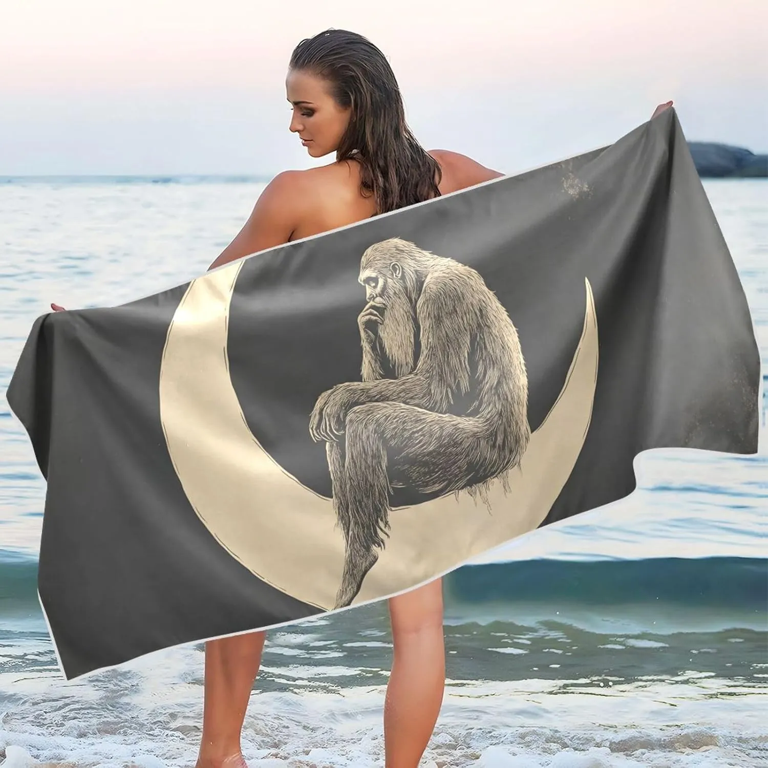 with Storage Bag for Women Men 31X71 Inch Beach Towel Gorilla Moon Print Oversized engraving renovate decisive Sand Free Quick Dry Lightweight 