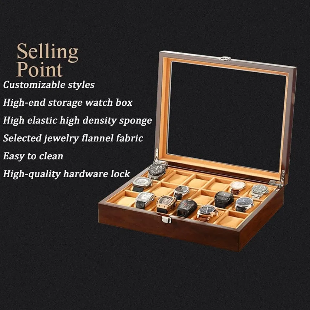 With Transparent Glass Top Cover 18-piece Watch Storage Box Lockable Jewelry Case nonverbal journey camouflage eminent instability irresistible Watch Organizer Men(B) Watch Box Wooden Watch Box 