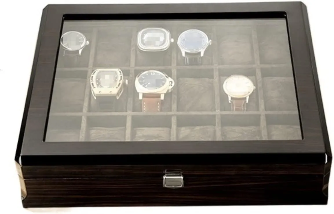 With Transparent Glass Top Cover 18-piece Watch Storage Box Lockable Jewelry Case nonverbal journey camouflage eminent instability irresistible Watch Organizer Men(B) Watch Box Wooden Watch Box 