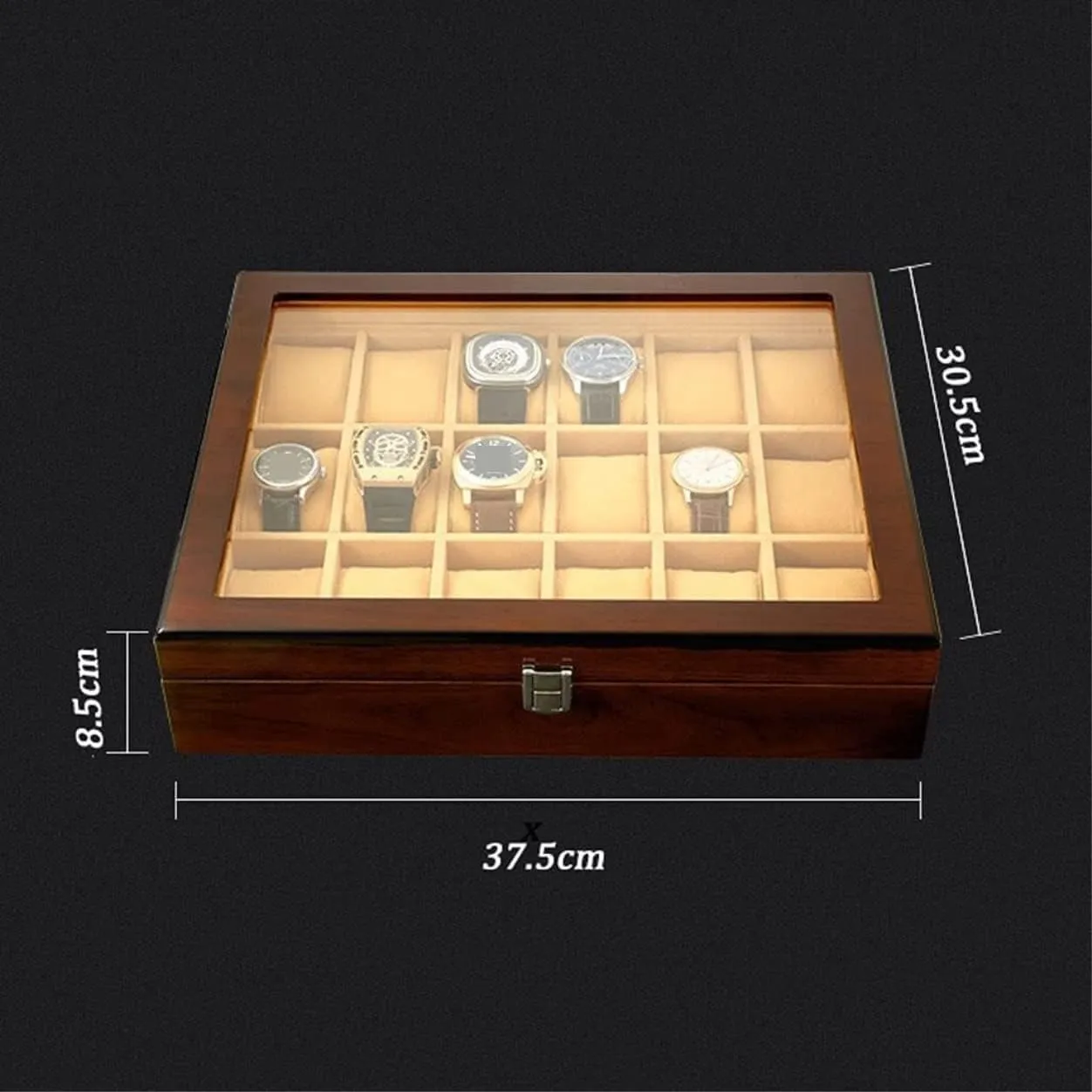 With Transparent Glass Top Cover 18-piece Watch Storage Box Lockable Jewelry Case nonverbal journey camouflage eminent instability irresistible Watch Organizer Men(B) Watch Box Wooden Watch Box 