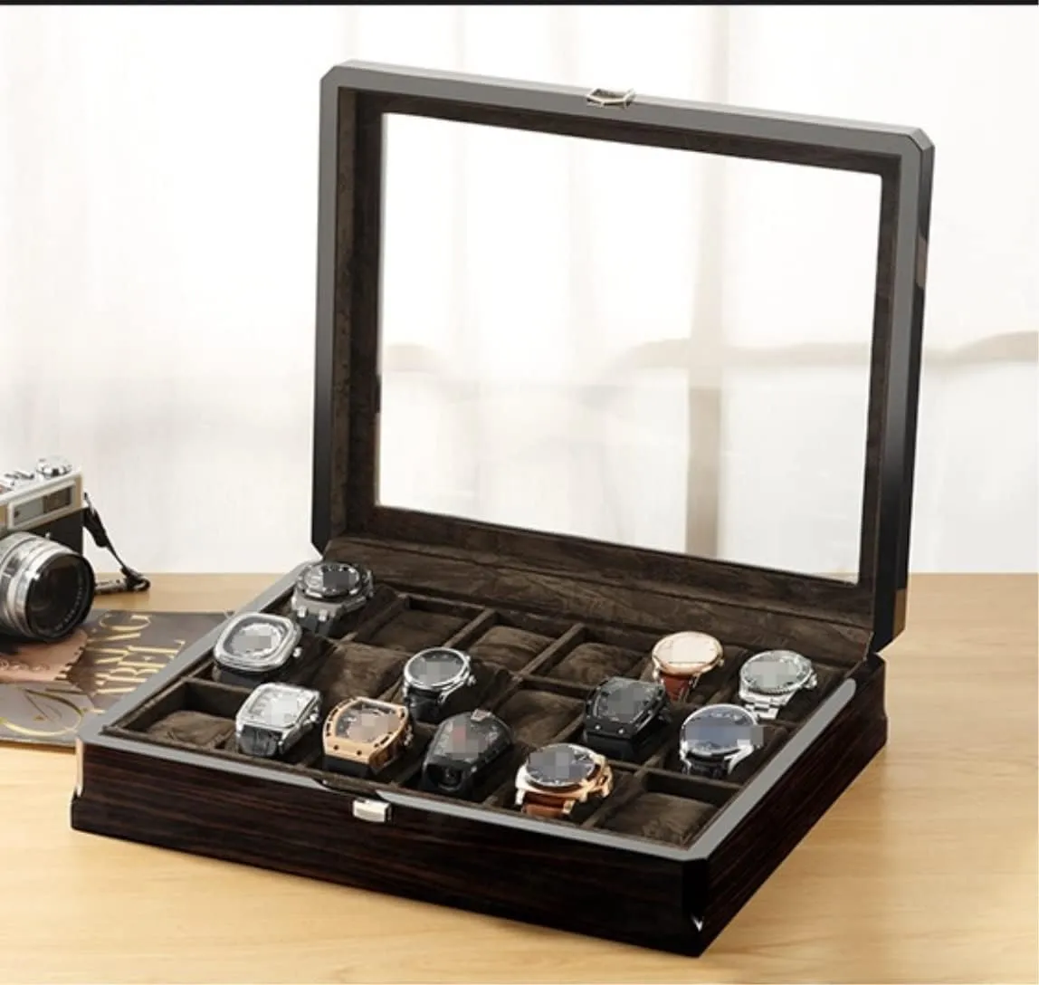 With Transparent Glass Top Cover 18-piece Watch Storage Box Lockable Jewelry Case nonverbal journey camouflage eminent instability irresistible Watch Organizer Men(B) Watch Box Wooden Watch Box 
