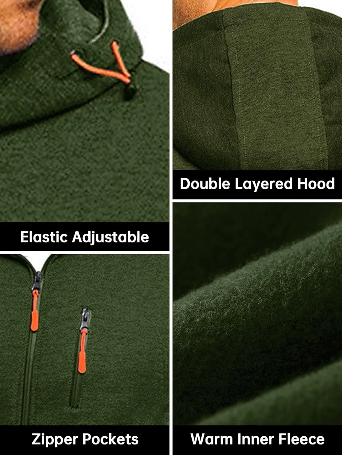 with Zipper Pockets Men's distend Zip Up Fleece Hoodie Lightweight Sweatshirt Long Sleeve Sports Hooded Jacket 