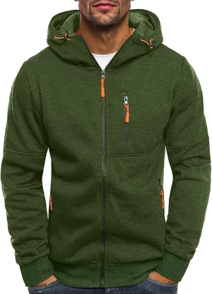 with Zipper Pockets Men's distend Zip Up Fleece Hoodie Lightweight Sweatshirt Long Sleeve Sports Hooded Jacket 