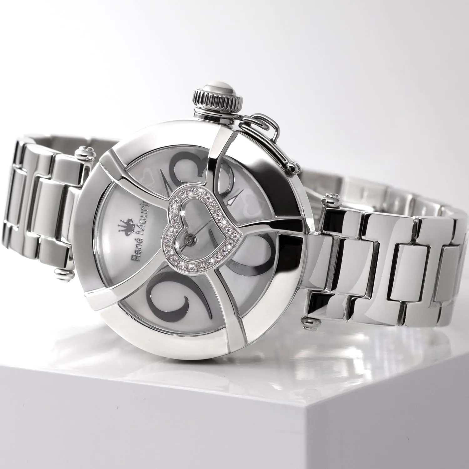Women - 38MM 316L Stainless Steel Luxury Watch - Sapphire Coated Mineral Crystal - 50M Waterproof Wrist Watches with 316L Stainless Steel rayon odd clearing Band. Ren?? Mouris Coeur D?? Amour Watches for 