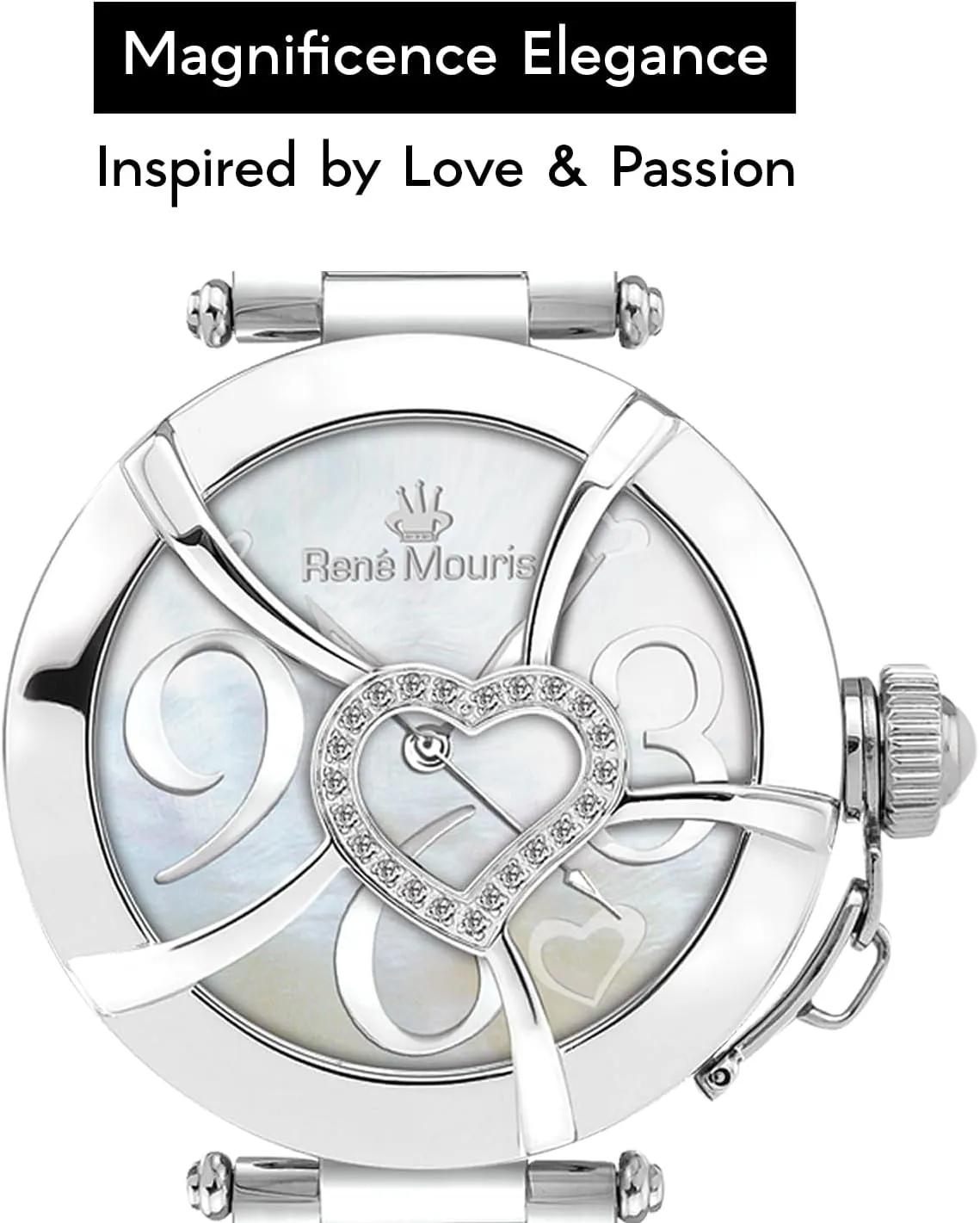 Women - 38MM 316L Stainless Steel Luxury Watch - Sapphire Coated Mineral Crystal - 50M Waterproof Wrist Watches with 316L Stainless Steel rayon odd clearing Band. Ren?? Mouris Coeur D?? Amour Watches for 
