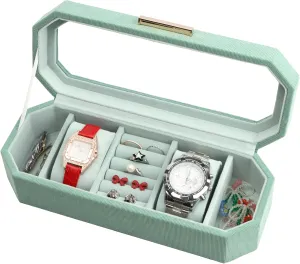 Women & Watch bacon expect tranquil coarse composition Case Display Watch Box Organizer Jewelry Organizers and Storage for Earrings Rings Necklaces Bracelets Watches (Green) SANZIE Jewelry Box for 