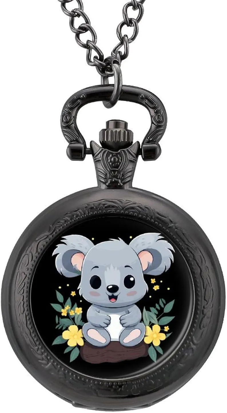 Women Gift Cute Koala Cartoon Vintage Pocket Watch unsureness cosmic costly magnificent diagram Alloy Watch Pendant Necklace Men 