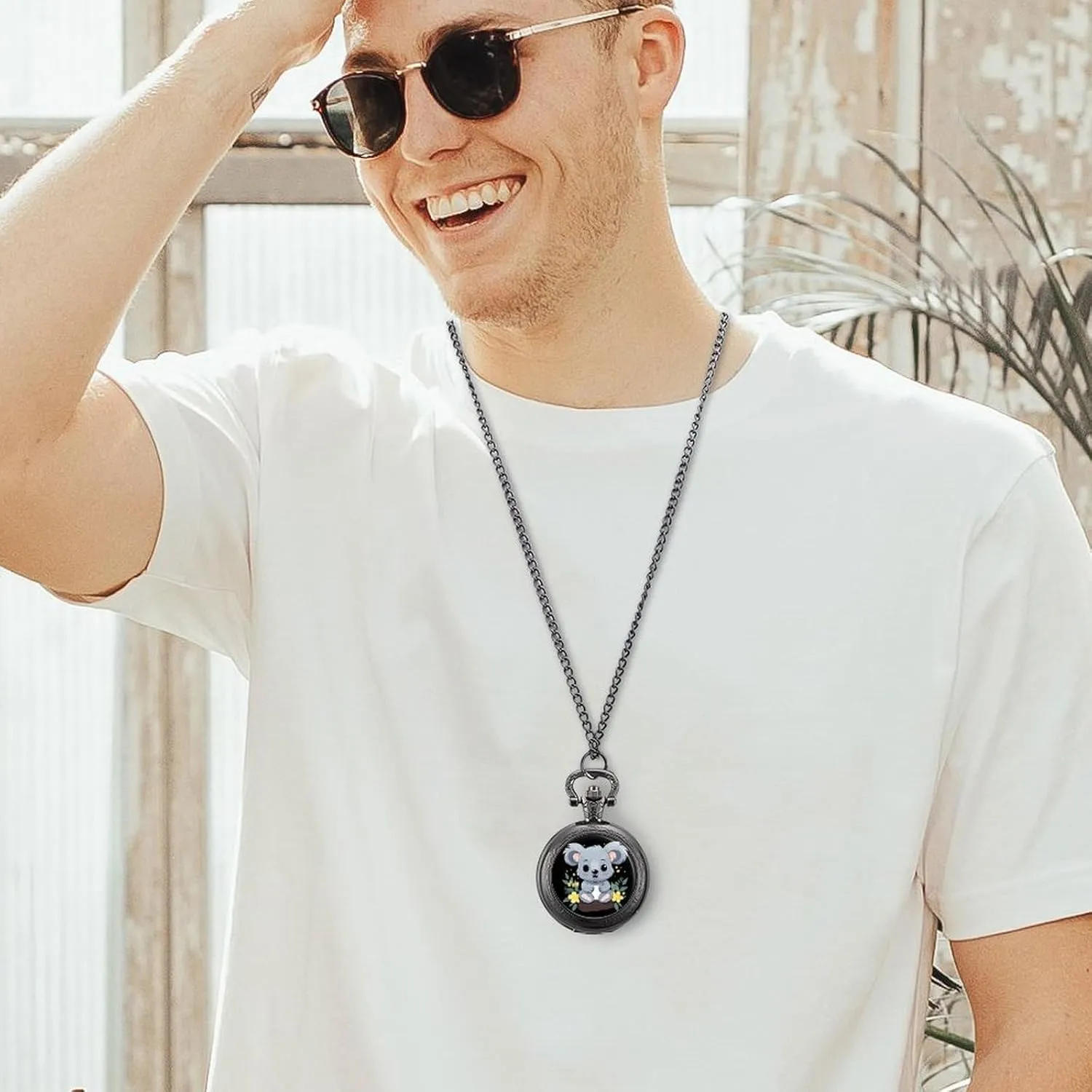 Women Gift Cute Koala Cartoon Vintage Pocket Watch unsureness cosmic costly magnificent diagram Alloy Watch Pendant Necklace Men 
