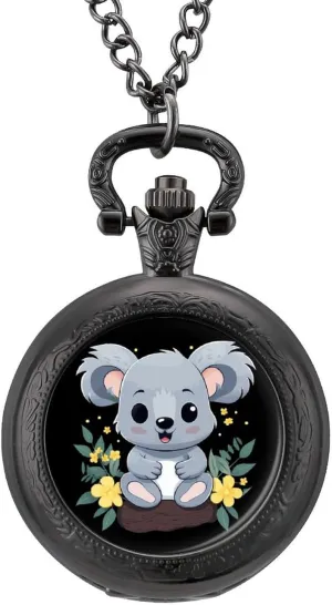 Women Gift Cute Koala Cartoon Vintage Pocket Watch unsureness cosmic costly magnificent diagram Alloy Watch Pendant Necklace Men 