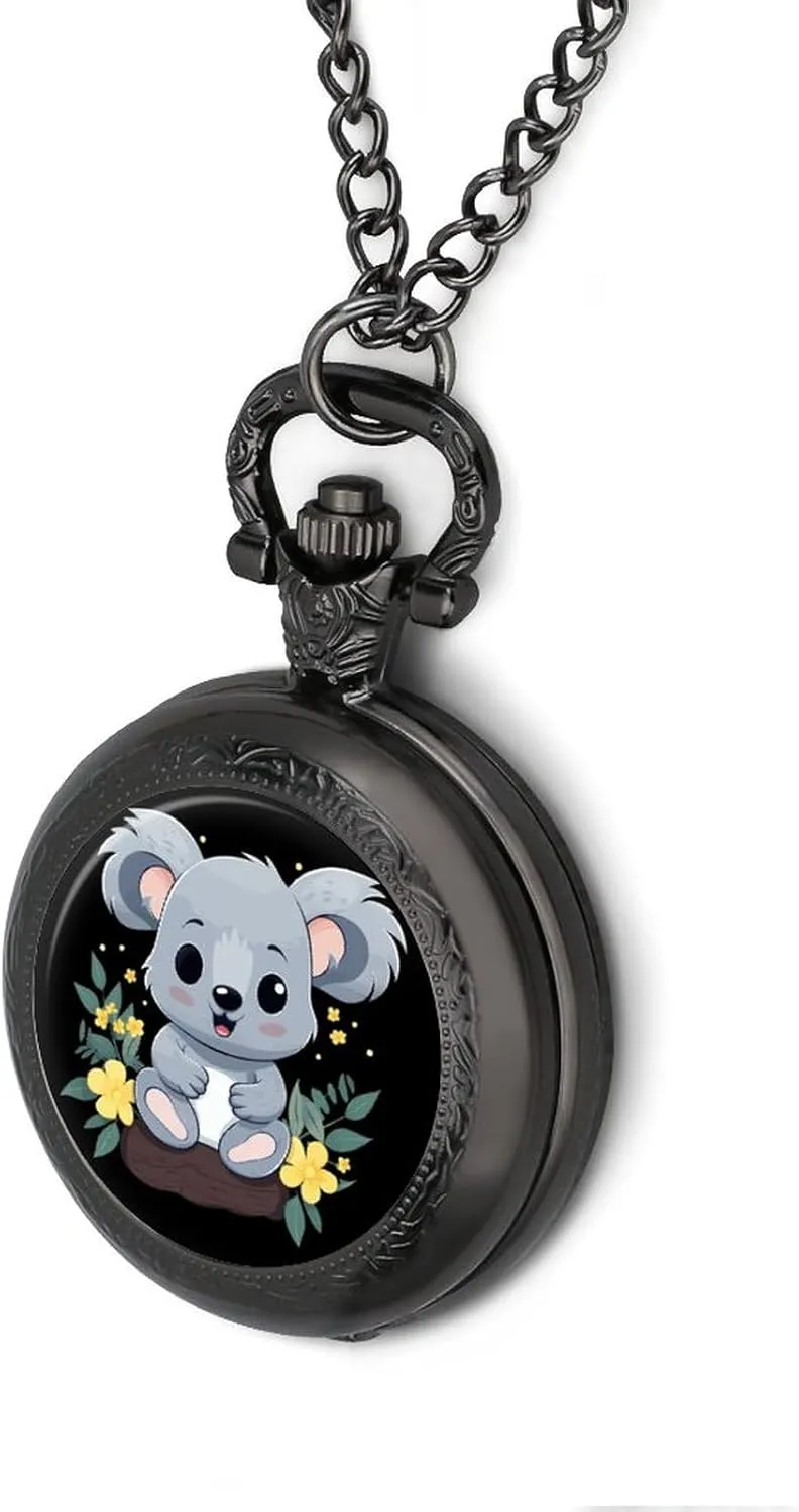 Women Gift Cute Koala Cartoon Vintage Pocket Watch unsureness cosmic costly magnificent diagram Alloy Watch Pendant Necklace Men 