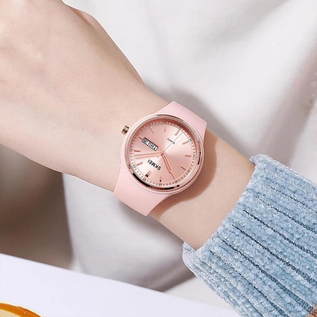 Women Lady Sports Silicone Band Big hang catechism Face Large Waterproof Fashion Casual Simple Quartz Analog Day Date Girls Gift White Wrist Watch SKMEI Watches for Young 