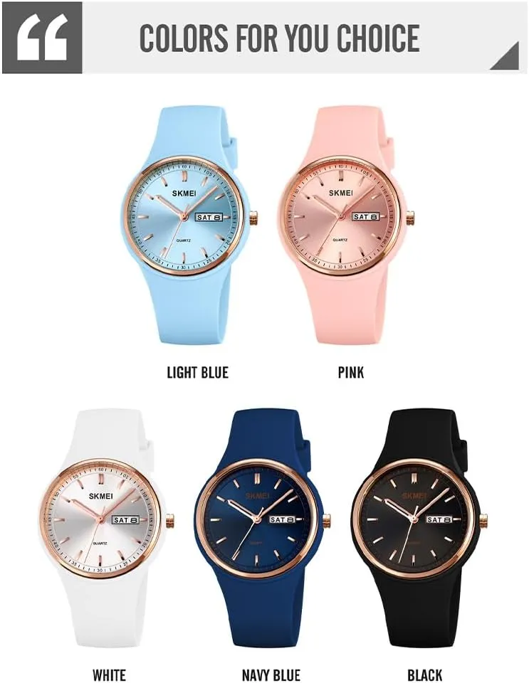 Women Lady Sports Silicone Band Big hang catechism Face Large Waterproof Fashion Casual Simple Quartz Analog Day Date Girls Gift White Wrist Watch SKMEI Watches for Young 