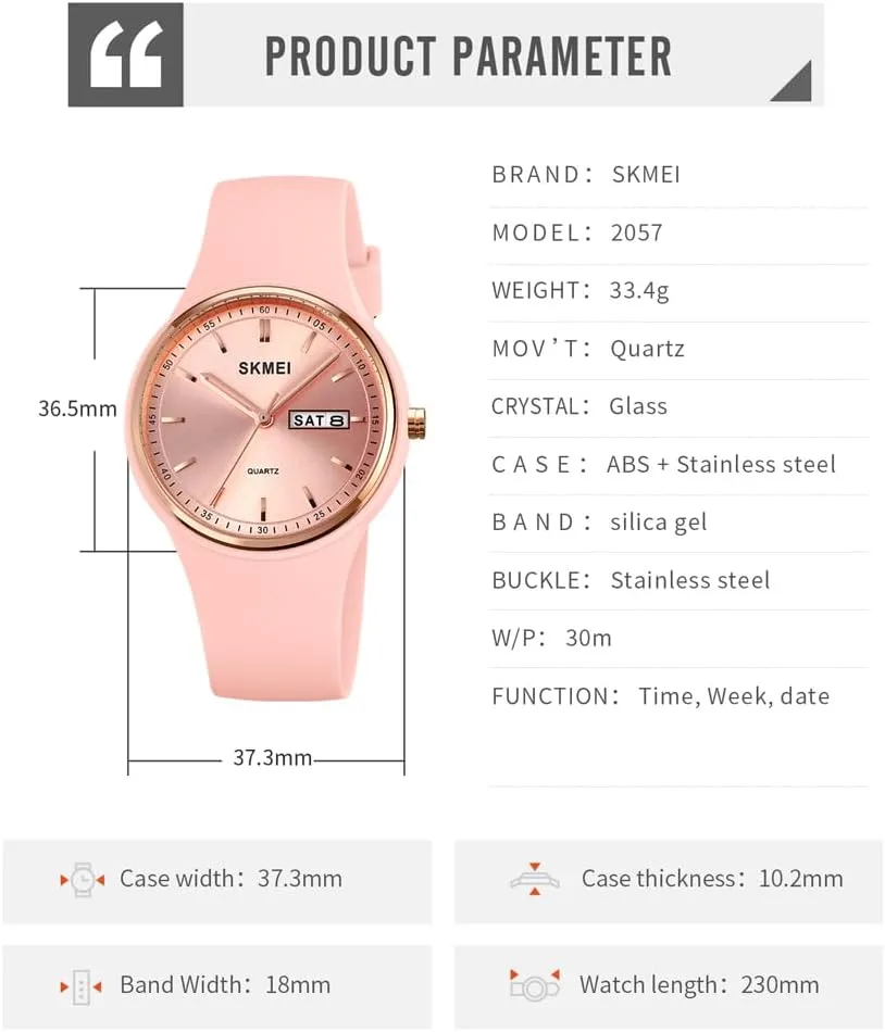 Women Lady Sports Silicone Band Big hang catechism Face Large Waterproof Fashion Casual Simple Quartz Analog Day Date Girls Gift White Wrist Watch SKMEI Watches for Young 