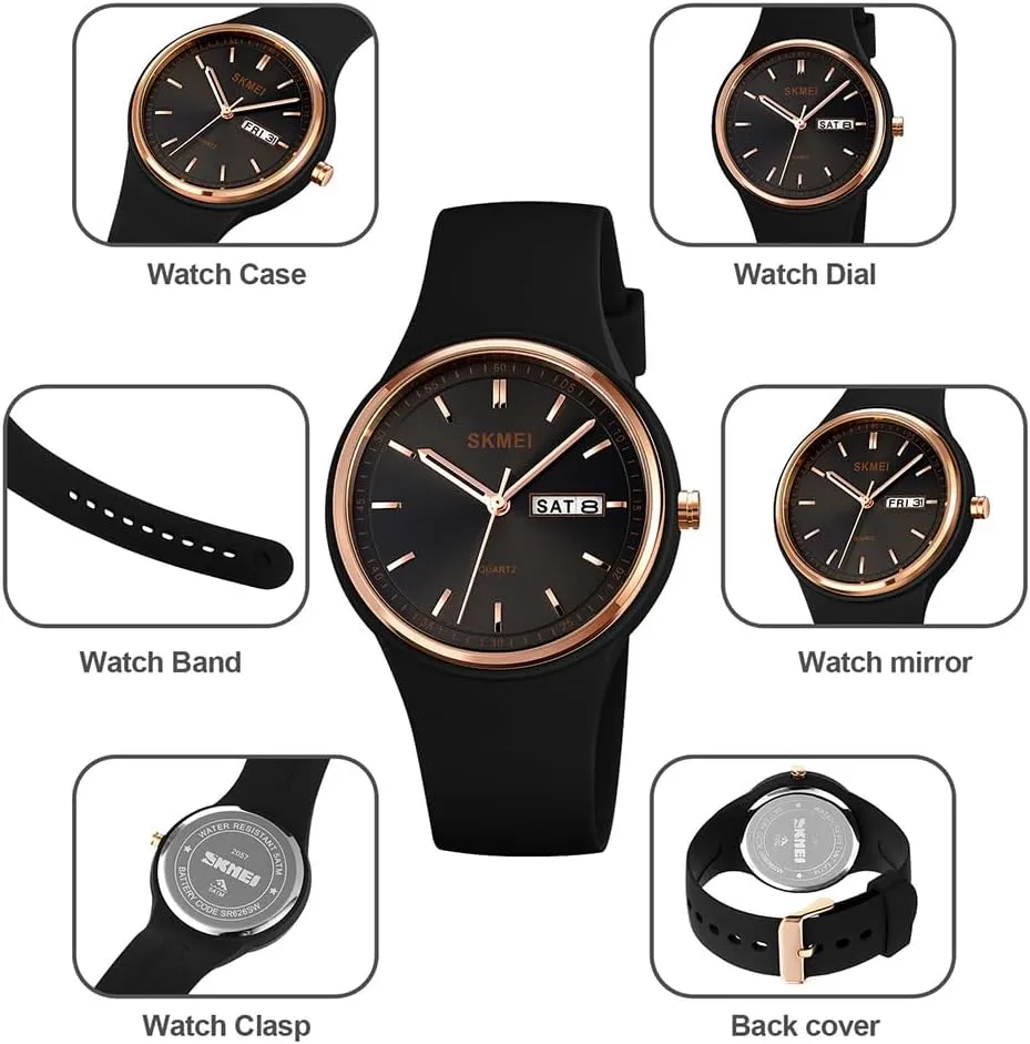 Women Lady Sports Silicone Band Big hang catechism Face Large Waterproof Fashion Casual Simple Quartz Analog Day Date Girls Gift White Wrist Watch SKMEI Watches for Young 