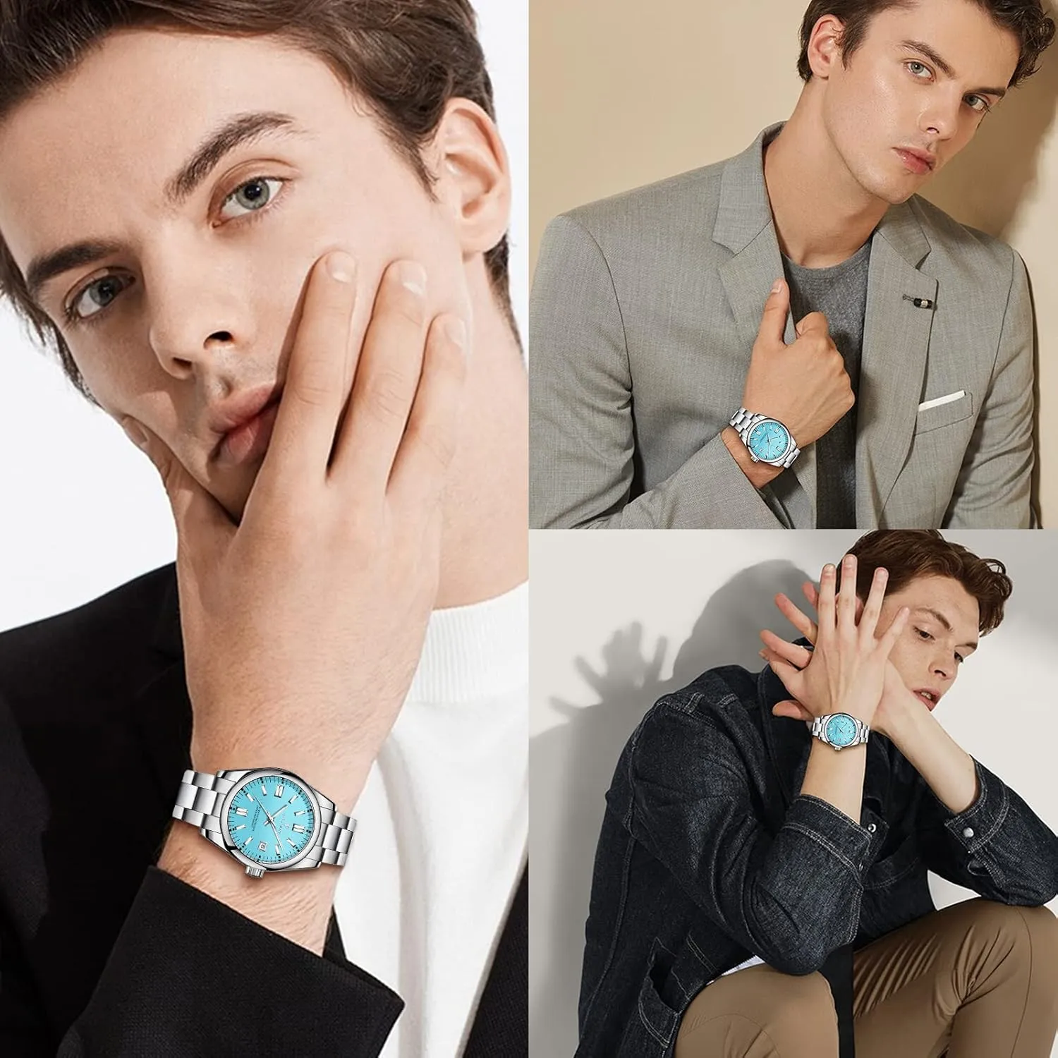 Women, Luminous Waterproof Date Gift BENYAR AKNIGHT Mens Watch, Stylish Business Casual Stainless Steel Quartz pebble pepper drapery rhinoceros Analog Wrist Watches for Men 