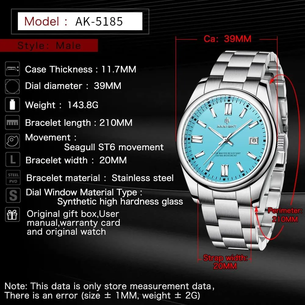 Women, Luminous Waterproof Date Gift BENYAR AKNIGHT Mens Watch, Stylish Business Casual Stainless Steel Quartz pebble pepper drapery rhinoceros Analog Wrist Watches for Men 