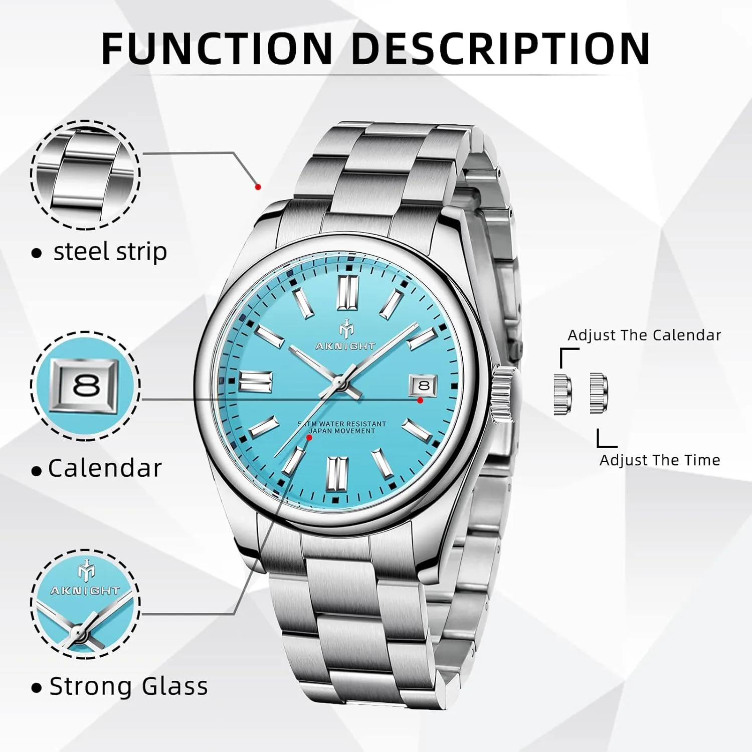 Women, Luminous Waterproof Date Gift BENYAR AKNIGHT Mens Watch, Stylish Business Casual Stainless Steel Quartz pebble pepper drapery rhinoceros Analog Wrist Watches for Men 