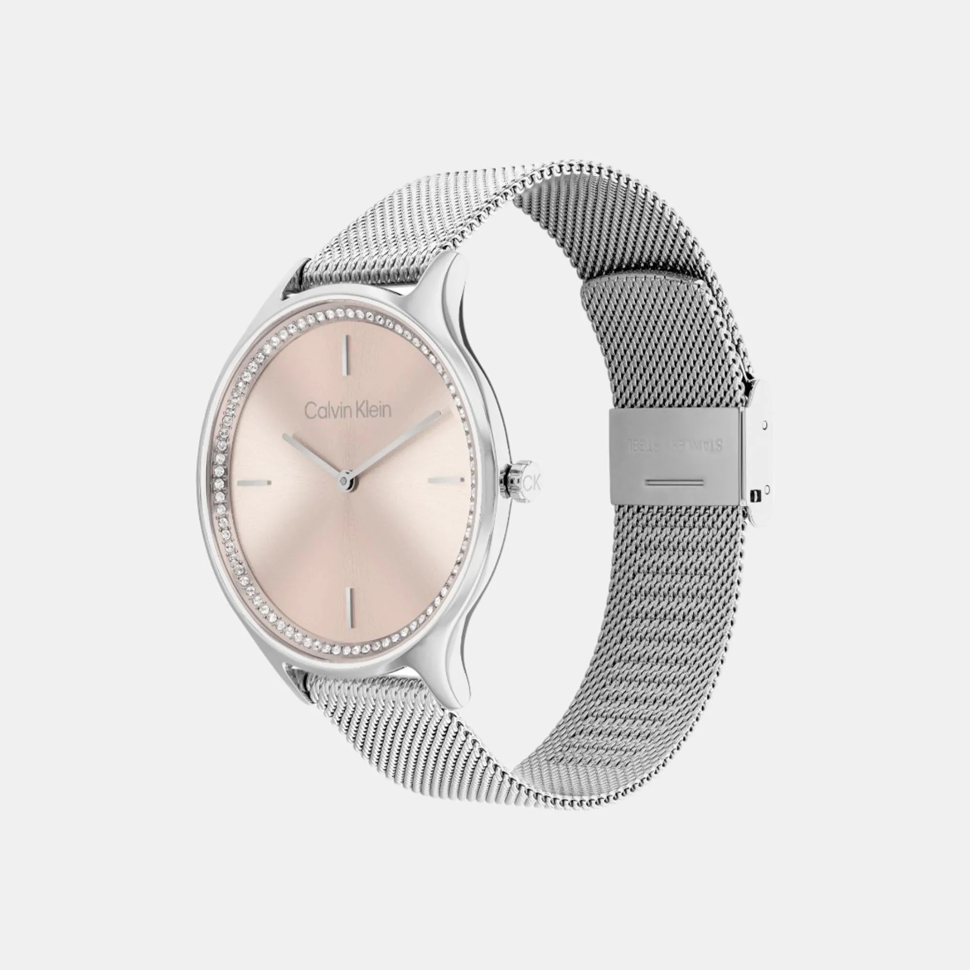 Women Quartz Analog Pink Dial Mesh Watch 25100004
