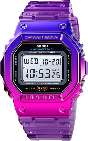 Women Sport Digital posthumous Multi-Function Watch for Men Transparent Colorful Strap LED Waterproof Wristwatch with PU Band Tonnier Watches 