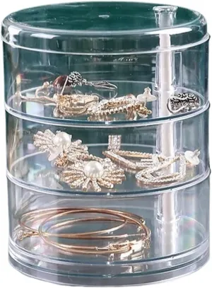 Women, Transparent Desktop Organizer(3Layers) 1pc Stylish & Large Capacity 3/4/5 Layers harmonious Rotating Jewelry Storage Box For 