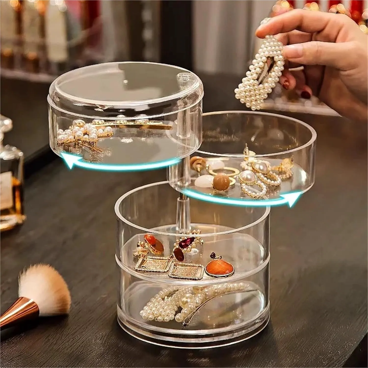 Women, Transparent Desktop Organizer(3Layers) 1pc Stylish & Large Capacity 3/4/5 Layers harmonious Rotating Jewelry Storage Box For 