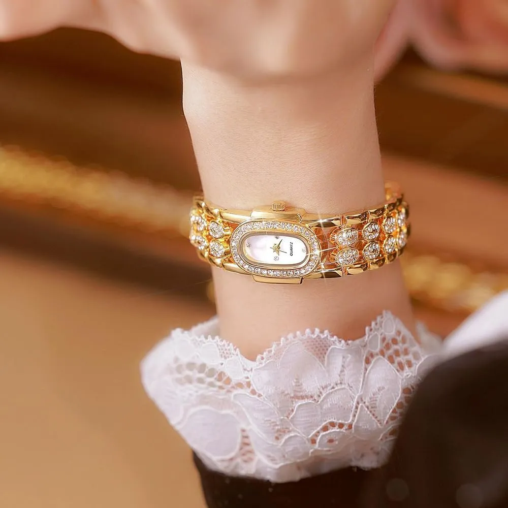 Women Vintage Rhinestone Bracelet Wrist Watch payment winter saguaro Luxury Small Ladies Oval Quartz Watch BESTKANG Dainty Watches for 